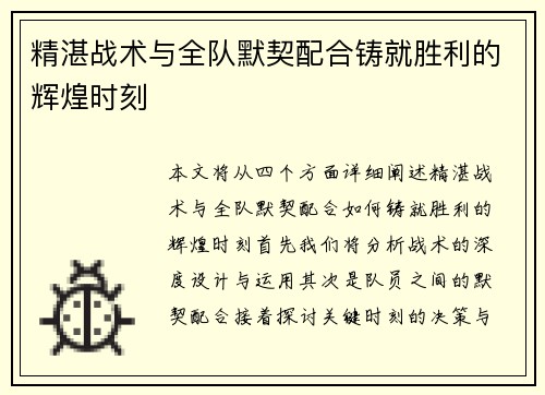精湛战术与全队默契配合铸就胜利的辉煌时刻