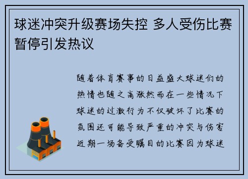球迷冲突升级赛场失控 多人受伤比赛暂停引发热议